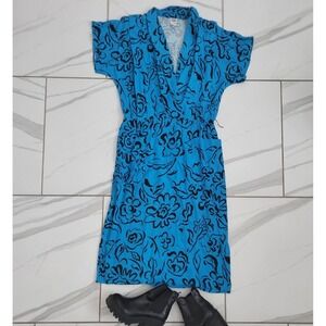 Vintage 80s 90s Miss Oops California  Dress Pockets‎ Short Sleeve Blue Size M